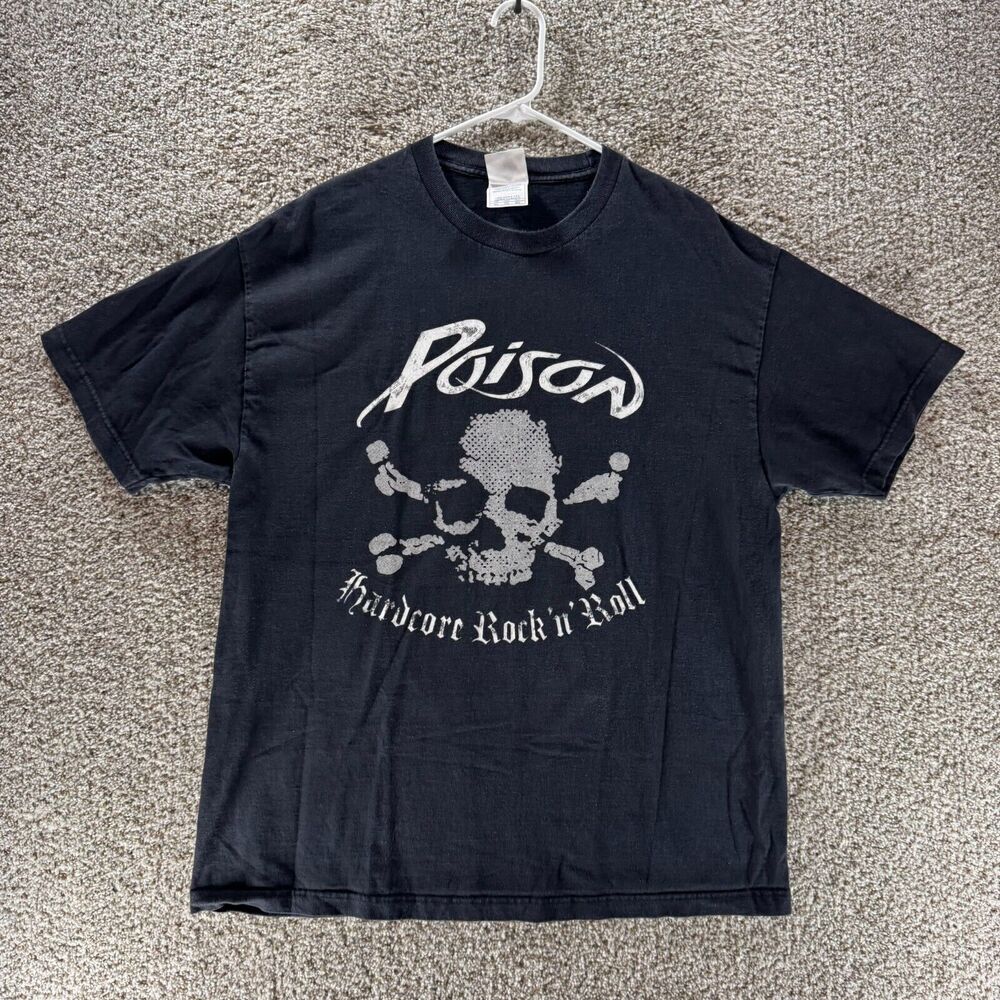 Vintage Poison Shirt Men XL Black Hardcore Rock N Roll 2003 Y2K Band Tee‎ Skull